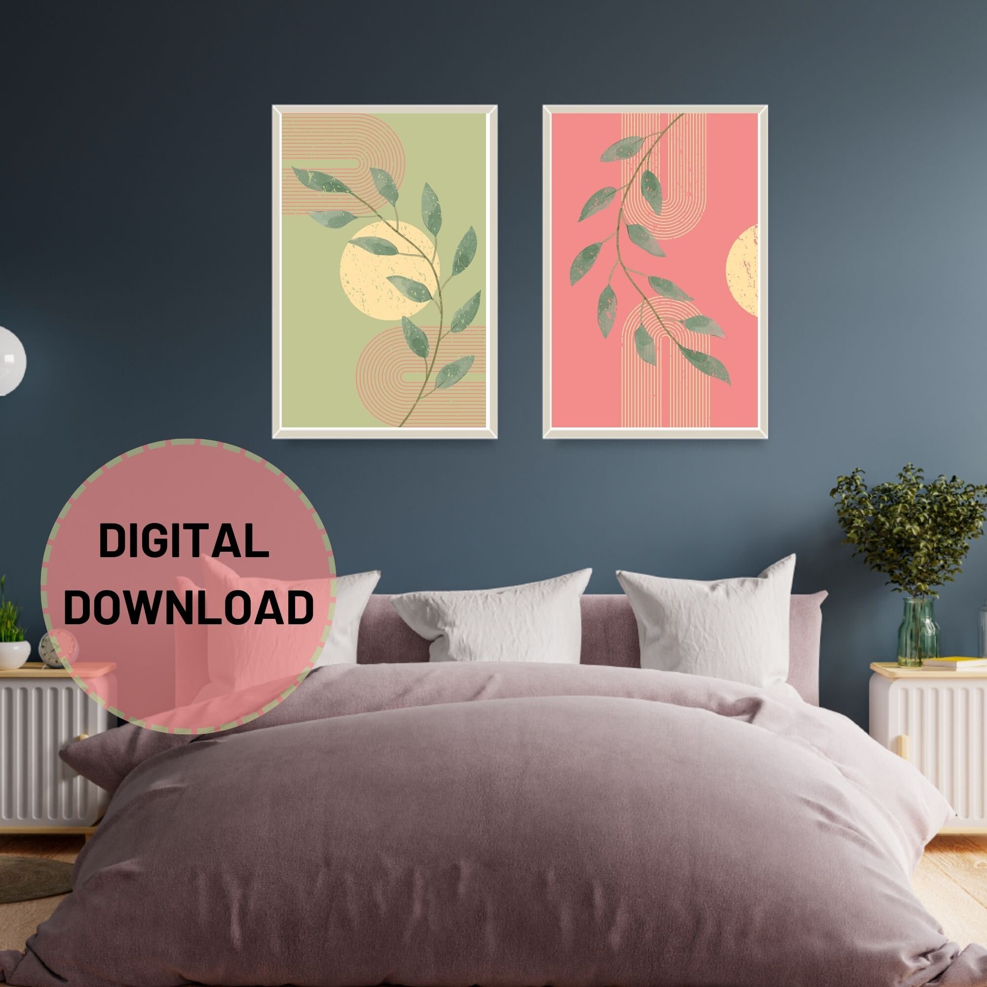 Boho Nature Wall Art Set of 2 Home Decor Floral Prints Etsy
