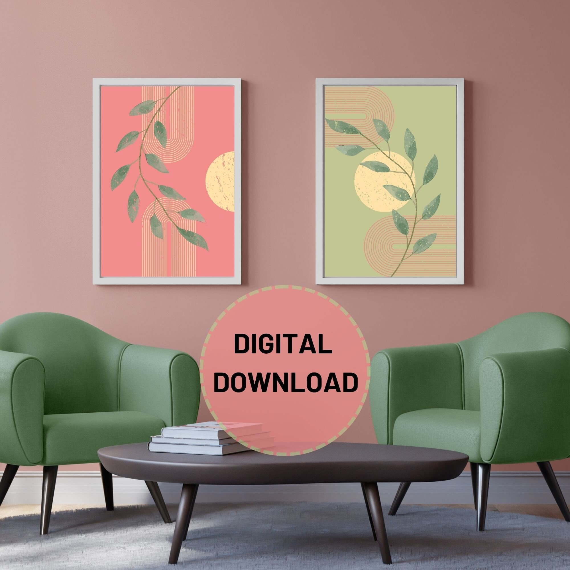 Boho Nature Wall Art Set of 2 Home Decor Floral Prints Etsy