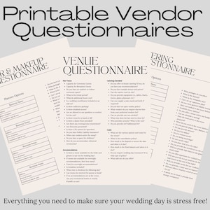 Printable Wedding Vendor Questionnaires