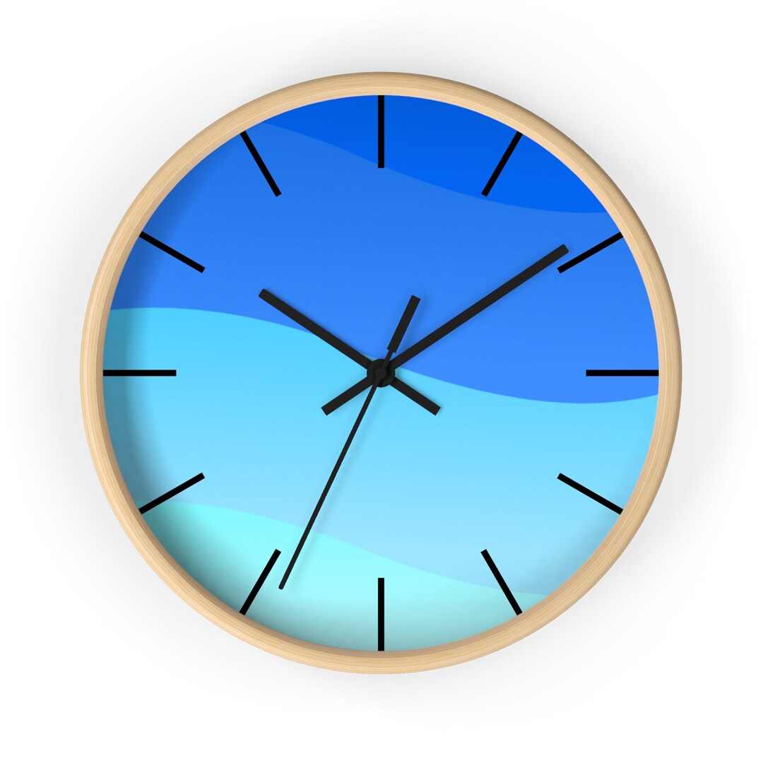 Minimalist Wall Clock Wooden Wall Clock Blue Wall Clock Etsy