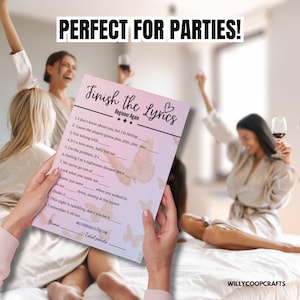 Finish the Lyrics Swift Game Printable Bundle Glam swift simple Party Sign Decor Bachelorette Bridal Shower Birthday PDF Lyrics Era Themed