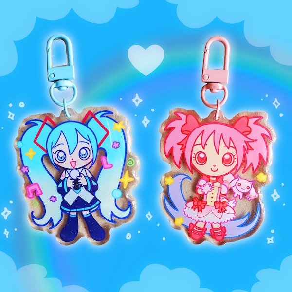 Hatsune Miku / Madoka Epoxy Glitter Acrylic Charm Keychain