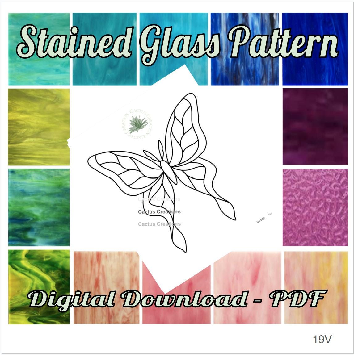 Stained Glass Pattern - SVG PDF Download Butterfly 19V - Etsy