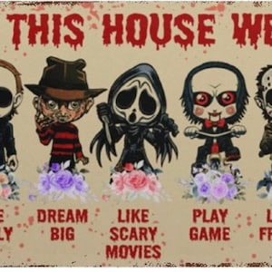 In this house we... Horror Villain Parody Cross Stitch pattern and image files, instant digital download