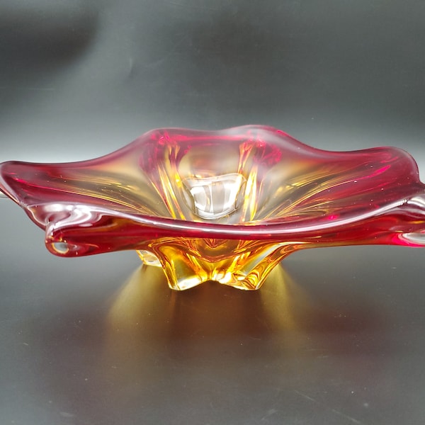 Art Glass Flame Starfish Bowl Sommerso Orange Red Vintage Art Glass