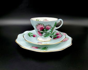Vintage EB Foley England "Glengarry Thristle" 3 Piece Tea Cup Saucer Set  #2538