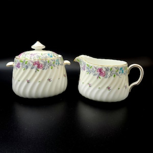 Minton PRINTEMPS Covered Sugar Bowl & Creamer (chip) #S-370 Hand Painted Floral