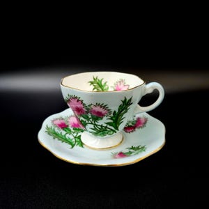 Vintage EB Foley England "Glengarry Thristle" Tea Cup Saucer Set  #2538 Bone China