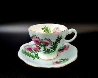 Vintage EB Foley England "Glengarry Thristle" Tea Cup Saucer Set  #2538 Bone China