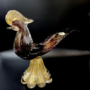Vintage Murano Aventurina Bullicante Amethyst & Gold Pheasant W Label 46cm