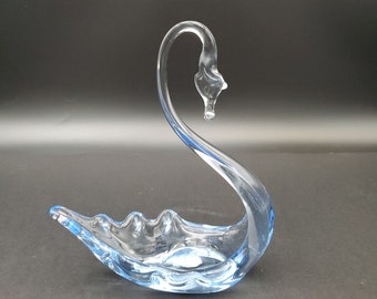 Whitefriars Glass Swan Saphire Blue Hand Blown Trinket Dish Figurine England