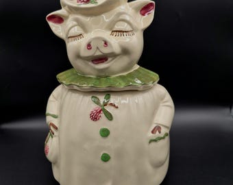Tarro para galletas vintage de Winnie the Pig de Shawnee, cerámica Green Collar USA