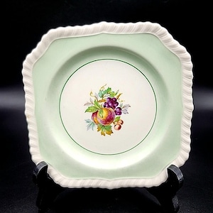 Mid Century Old English Johnston Brothers Mint Green Side Plate with Peaches Grapes Cherries