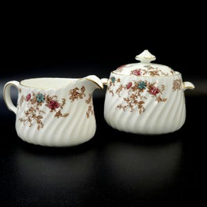 Minton Ancestral Covered Sugar Bowl & Creamer (crack) #S-376 Hand Painted Floral