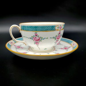 Tazza da tè e piattino Minton Global Wreath Persian Rose, decorati a mano