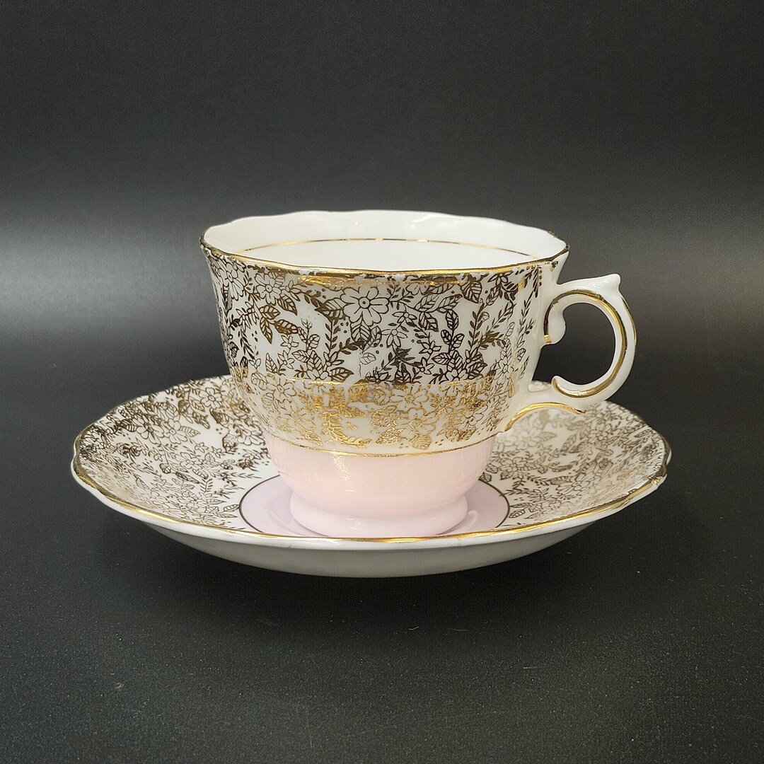 Vintage Colclough Pink Teacup & Saucer Gold Chintz and Trim Bone China ...
