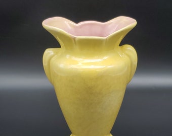 Gonder Pottery USA E-1 Vase Urne Jaune et Rose 17,5 cm c.1941 - 1957