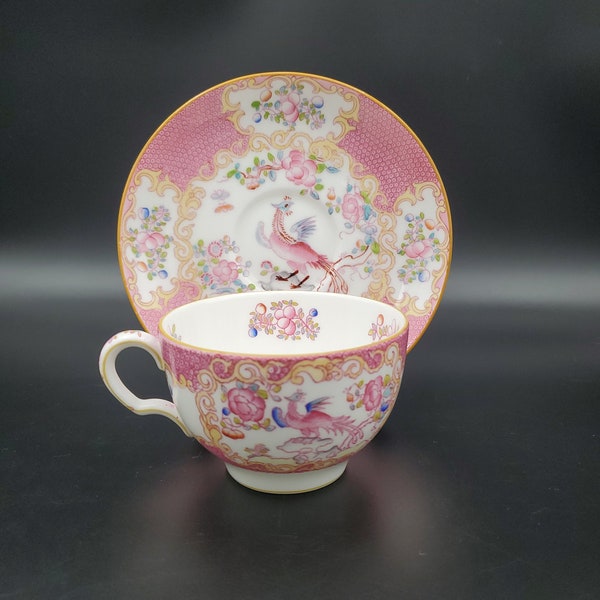 Minton Angleterre Rose Cockatrice Tasse à thé et soucoupe en porcelaine 9646