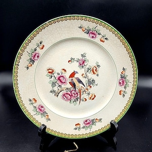 Plato de porcelana semielaborada Antique Smith Phillips USA con diseño de pájaros y flores, 21,5 cm