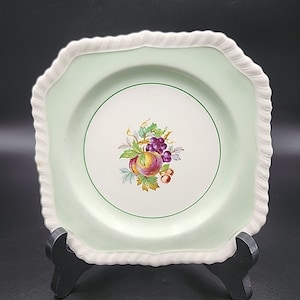Mid Century Old English Johnston Brothers Mintgrüner Beilagenteller mit Pfirsichen Trauben Kirschen