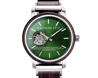 Personalisierte Bibelvers-Uhr – individuell gravierte Schriftuhr – Bibelvers-Schmuck – individuelle religiöse Uhr – Jeremia 29:11-Uhr