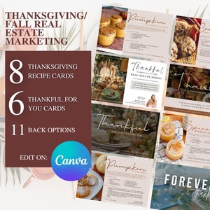 8 Fall/Thanksgiving Recipes & 6 Thankful Postcards with different back options!