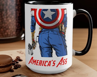 Funny Captain America Mug: America&#39;s Ass, Novelty Humor (11oz 15oz)