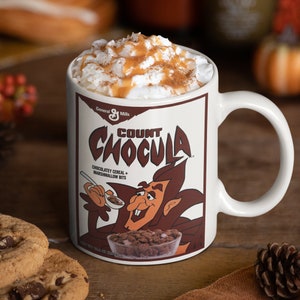 Count Chocolate Coffee Mug - Vintage Cereal - Vampire Novelty Gift - Unique - 70s Cereal Box - Ceramic Coffee Mug - 11oz 15oz