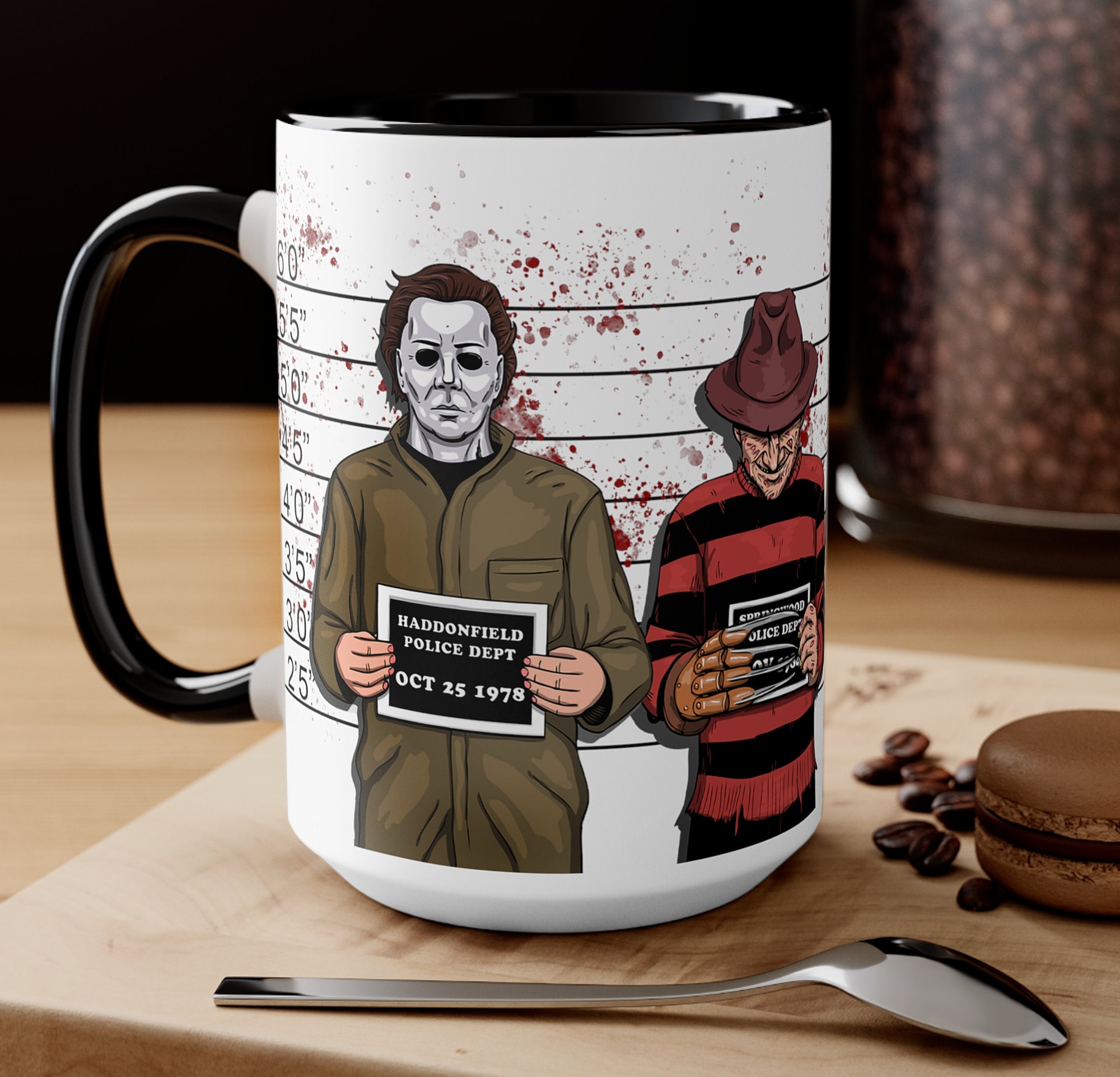 Horror Icons Mugshot Coffee Mug: Slasher Villains Halloween Cup