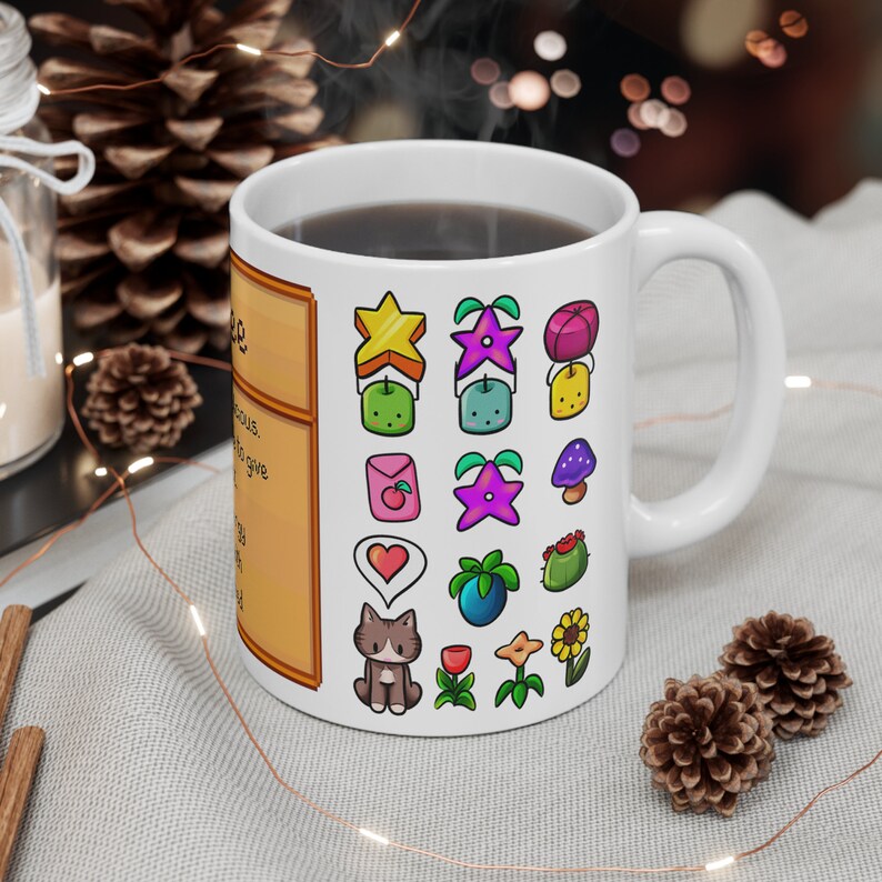 Taza de Stardew Valley: Ingredientes para café, regalo para gamers, tazas de cerámica para café o té (325 ml / 445 ml) 11oz White Mug