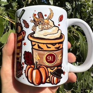 Magic Coffee Mug, HP Fall Latte Mug, Wizard Witch Sorcerer Cute Mug, Pumpkin Spice Latte, Wizard School Mug, Whipped, Ceramic Pottery Mug