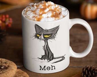 Grumpy Cat 'Meh' Coffee Mug - Funny Sarcastic Gift