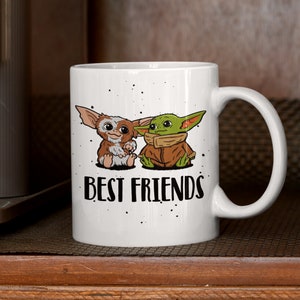 Best Friends Mug – Baby Yoda and Gizmo, Gremlins Coffee Cup, Sci-Fi 80s Nostalgia Gift, Friendship Mug - Funny Gift for Coworker- Ceramic 11 Fluid ounces