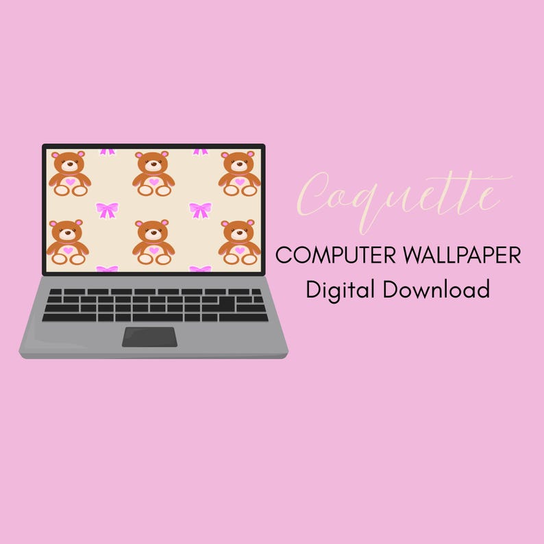 Coquette Teddy Bear Computer Wallpaper – Cute Pink Aesthetic Desktop or ...