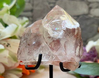 Rare Pink Lithium Quartz Lemurian Large Cluster on Custom Stand - Ethically Sourced from Brazil