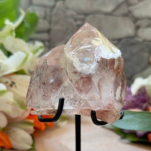 Rare Pink Lithium Quartz Lemurian Large Cluster on Custom Stand - Ethically Sourced from Brazil