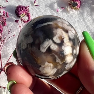 Flower Agate Sphere - Black Flower Agate - Crystal Sphere - AAA Quality Ethically Sourced from Madagascar