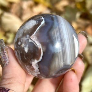 Flower Agate Sphere - Black Flower Agate - Crystal Sphere - AAA Quality Ethically Sourced from Madagascar