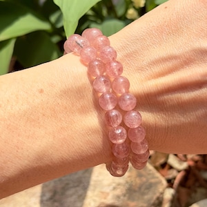 Bracelet de perles de quartz fraise AAA - Choisissez la taille - Un (1) beau bracelet de perles de fraise rose de haute qualité - 8 mm - Fabriqué à Hawaï