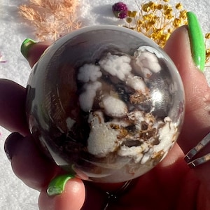 Flower Agate Sphere - Black Flower Agate - Crystal Sphere - AAA Quality Ethically Sourced from Madagascar