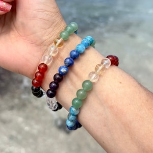 AAA Chakra Gemstone Beaded Bracelet - (1) One Beautiful Combination Beads Bracelet with Genuine Citrine - 8mm - Made in Hawaii