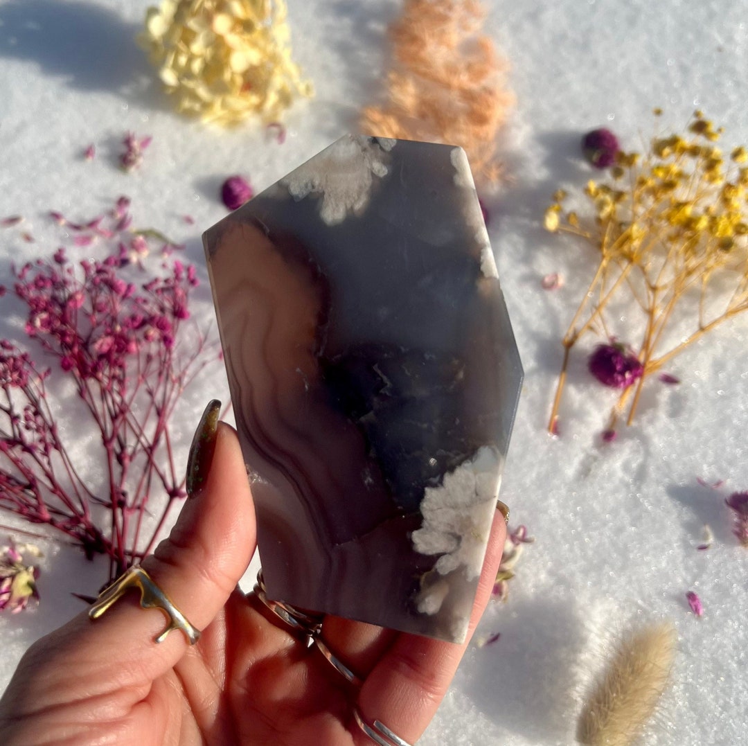 Flower Agate Slab Black Flower Agate With Beautiful Druzy Etsy