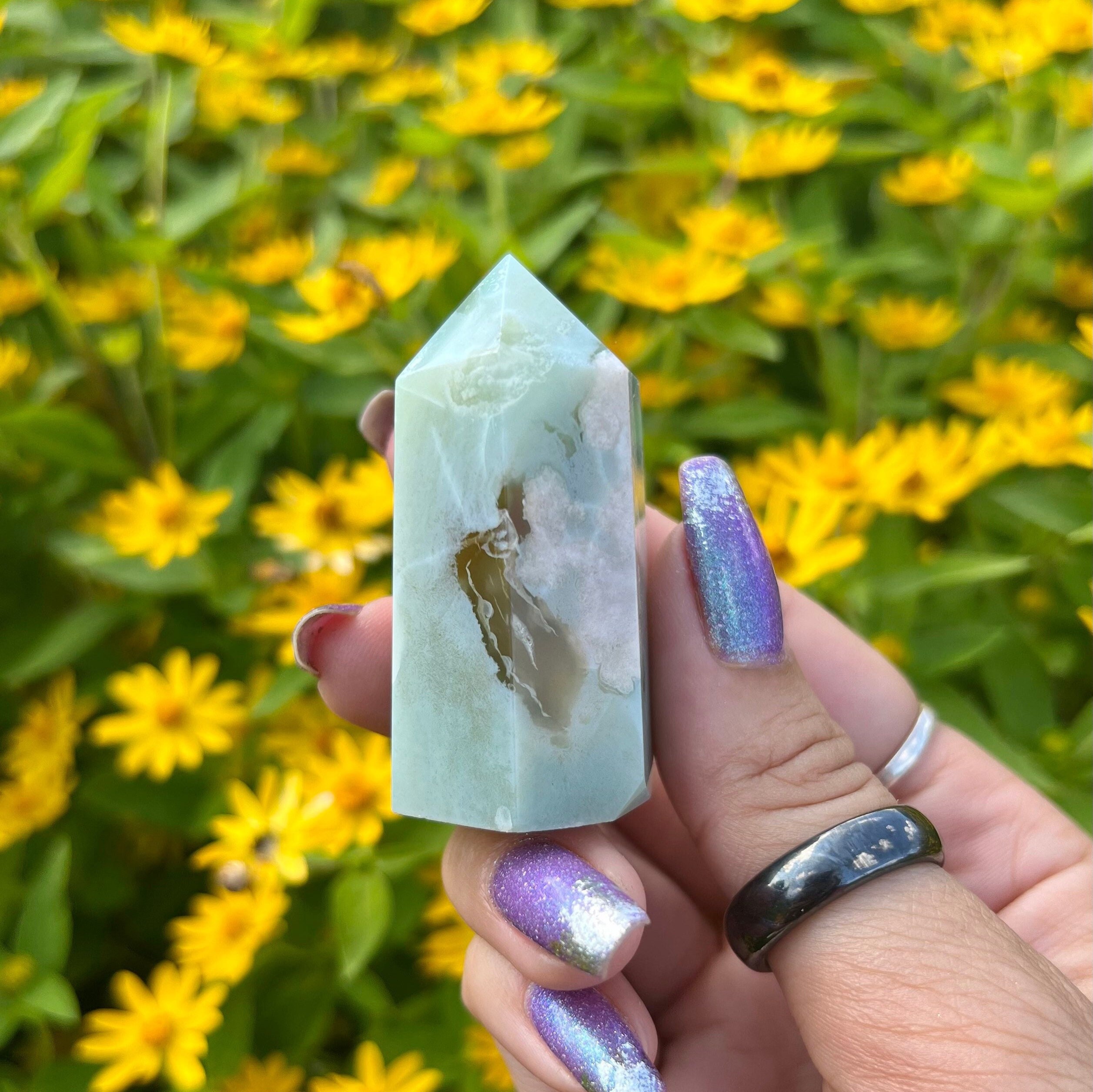 Natural Green Flower Agate Tower - Rare AAA High Quality Beautiful Green Flower Agate Crystal Point from Madagascar