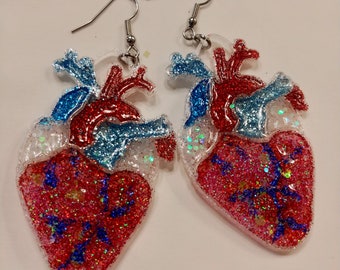 Glitter Anatomical Heart Earrings | Updated Design | Hypoallergenic
