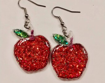 Red Glitter Apple Earrings | Hypoallergenic