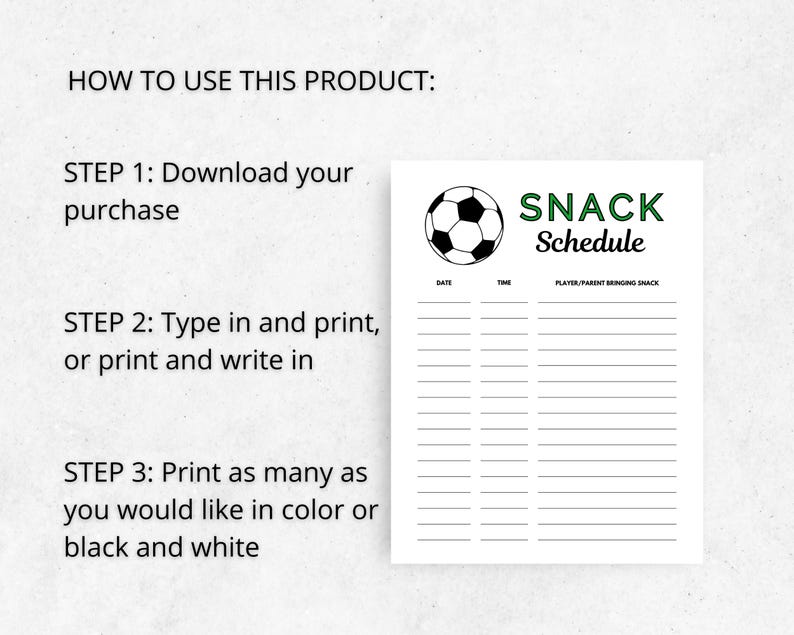 Soccer Snack Sign up Sheet, Game Day Schedule (digital Download) - Etsy
