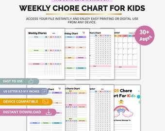 Kids Chore Planner Printable | Weekly Chores, Responsibility Chart, Daily Planner, School Routine Checklist, Household Chores Schedule