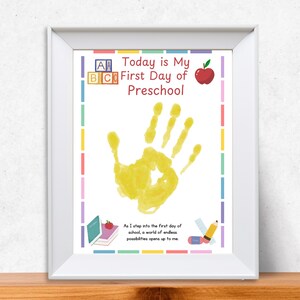 First Day of Preschool Handprint Art, First Day of School, Back to School Handprint Art, Memory Keepsake, Handprint Preschool Craft, Kid Art