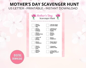 Mother's Day Scavenger Hunt Game, Family Activity, Printable (Instant Download), Last Minute Gift for Mom