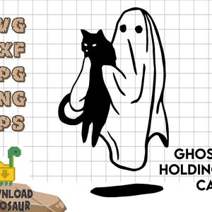 Cute Ghost Holding Cat, Cute halloween, My first halloween SVG, Ghost Clipart, Cat themed gifts, Halloween Planner Stickers